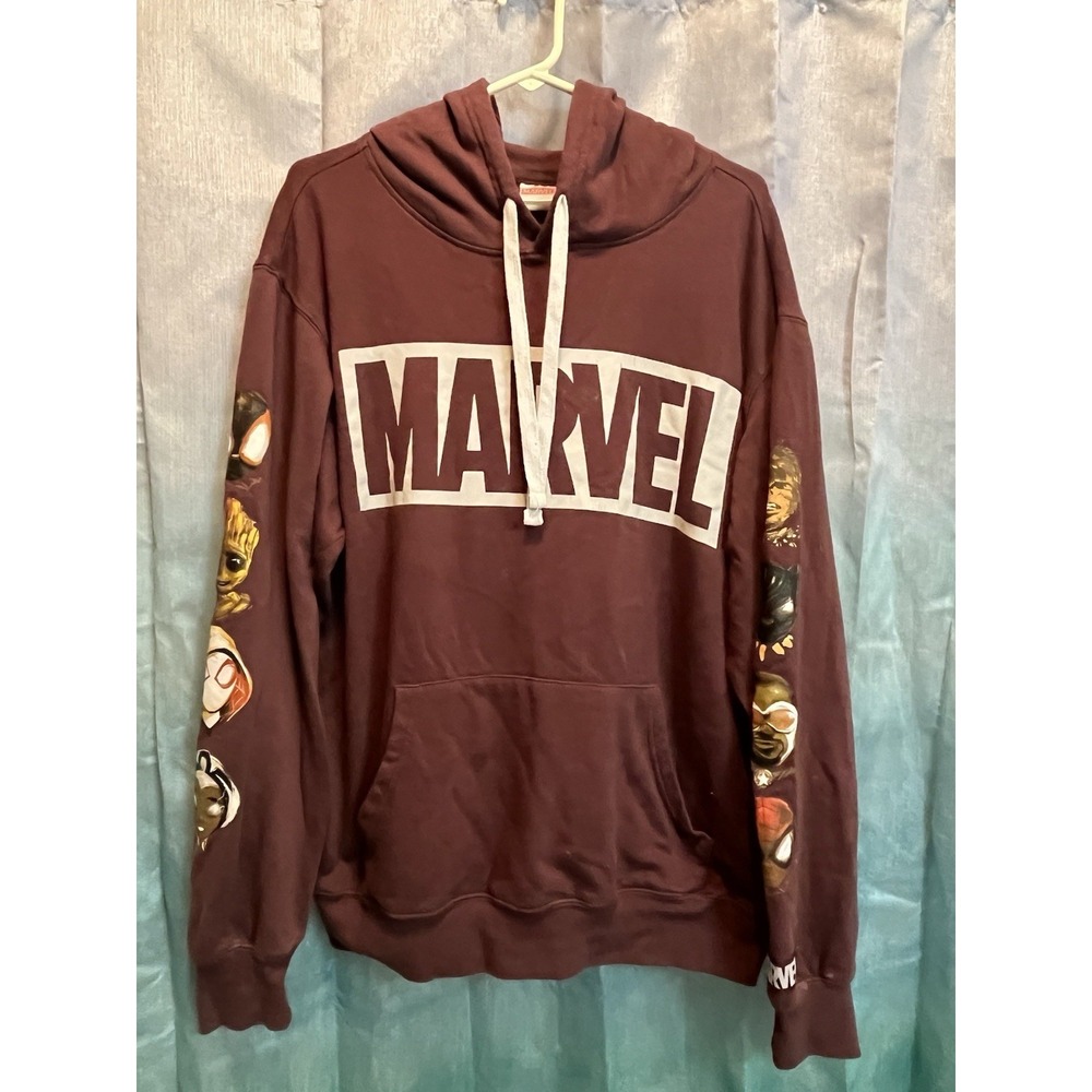 Men's Large MARVEL Sweatshirt Hoodie Maroon Hulk Spiderman Groot‎